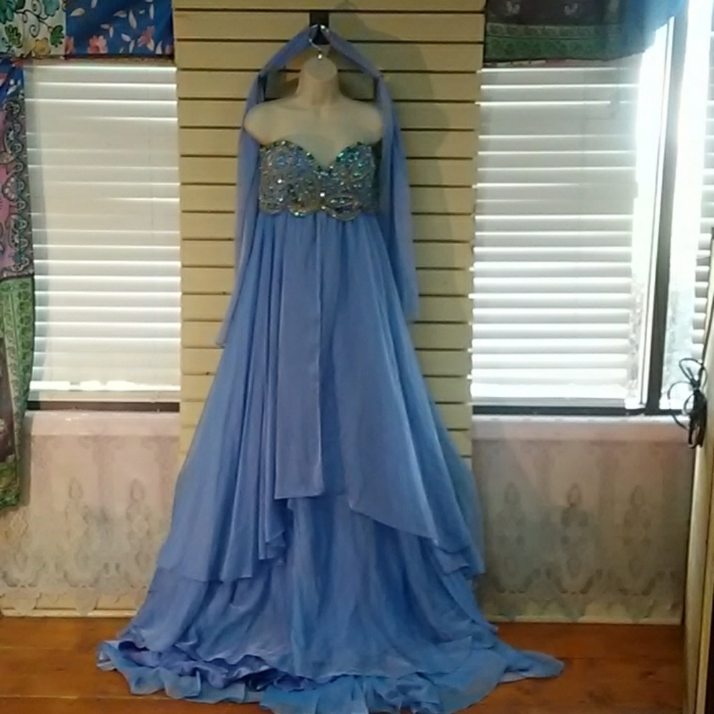 Off the shoulder Periwinkle beaded prom dress